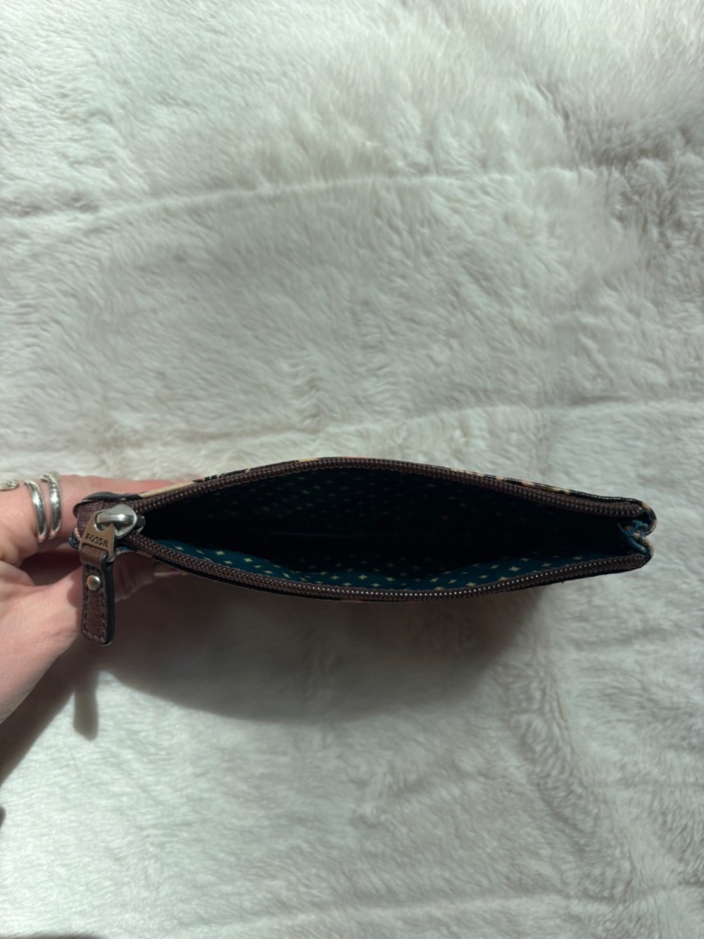Fossil Retro Floral Mandala Slim Pouch Coated Canvas Makeup Bag Wallet - Picture 8 of 11